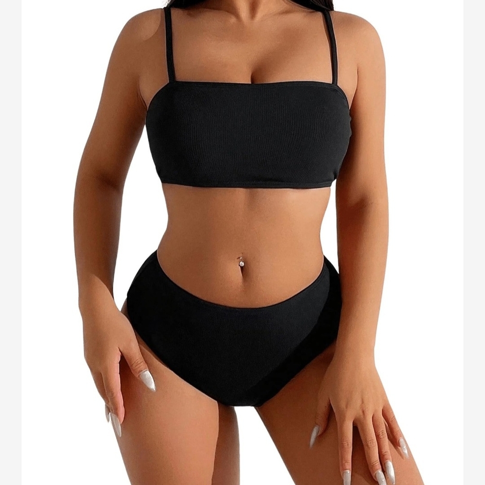Vintage Style Black Women's Swimwear Set- Size Medium Adjustable Strap Bikini